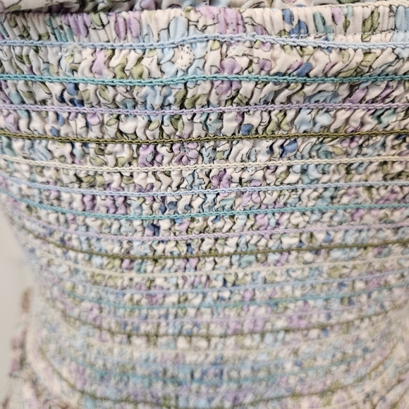 STORIA Floral Multicolor Smocked Bodycon Tie Strap Dress Size MEDIUM Ruffle Hem - Picture 5 of 13